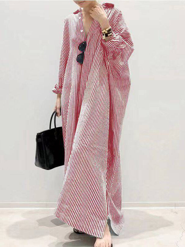 Women's Loose Striped Printed Fashion Wear Long Dress