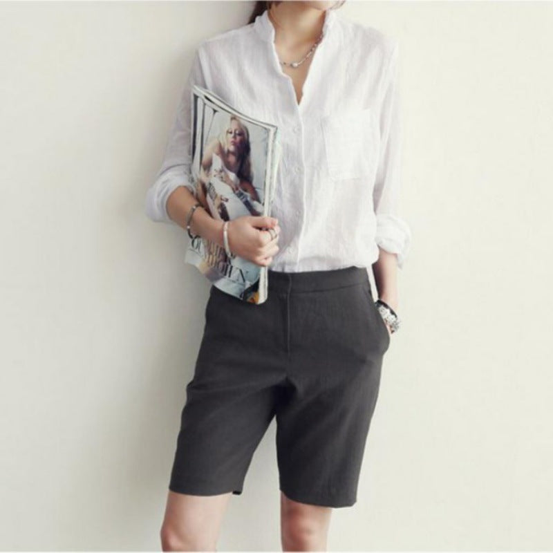 Women's Linen Shirt Long Sleeve Loose Thin Blouses