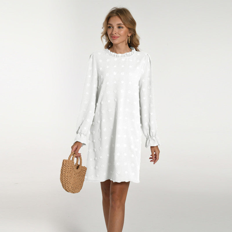 Women's Bubble Embroidered Fur Ball Jacquard Long-sleeved Dress