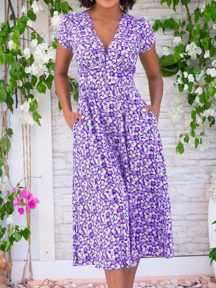 Women's Charming Print Pockets Bohemian Dress Dresses