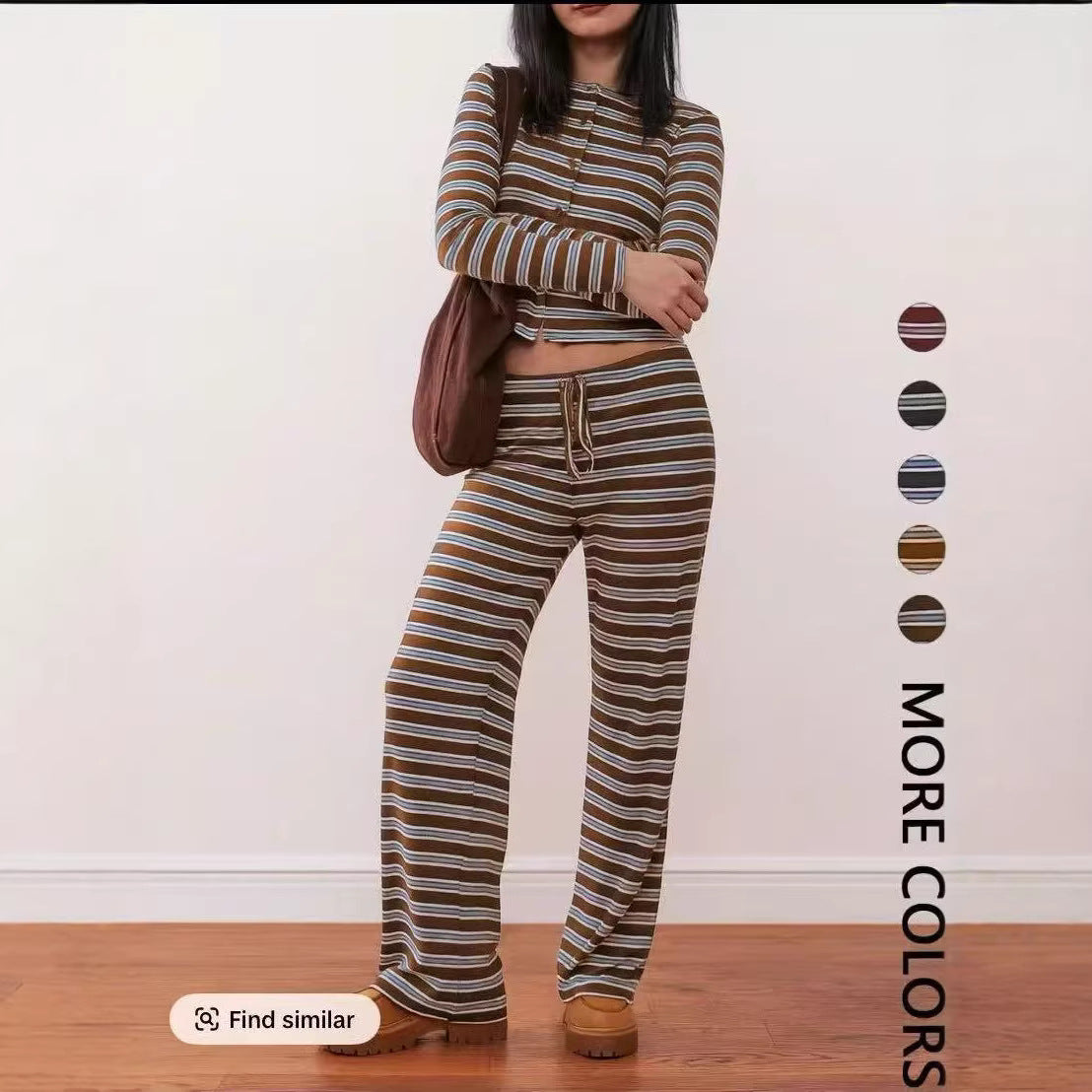 Women's Comfort Striped Single-breasted Long Sleeve Trousers Fashion Casual Suit
