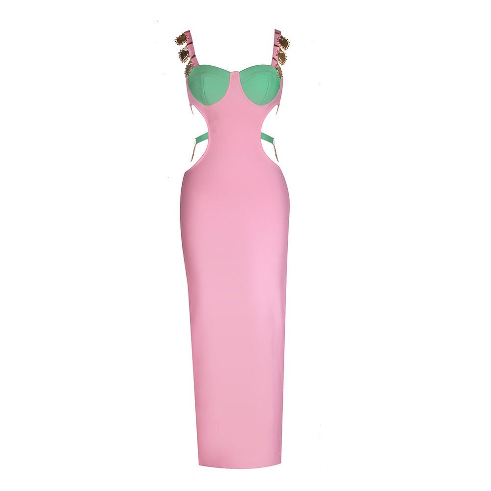 Ornament Hollow Backless Split Bandage Long Dresses