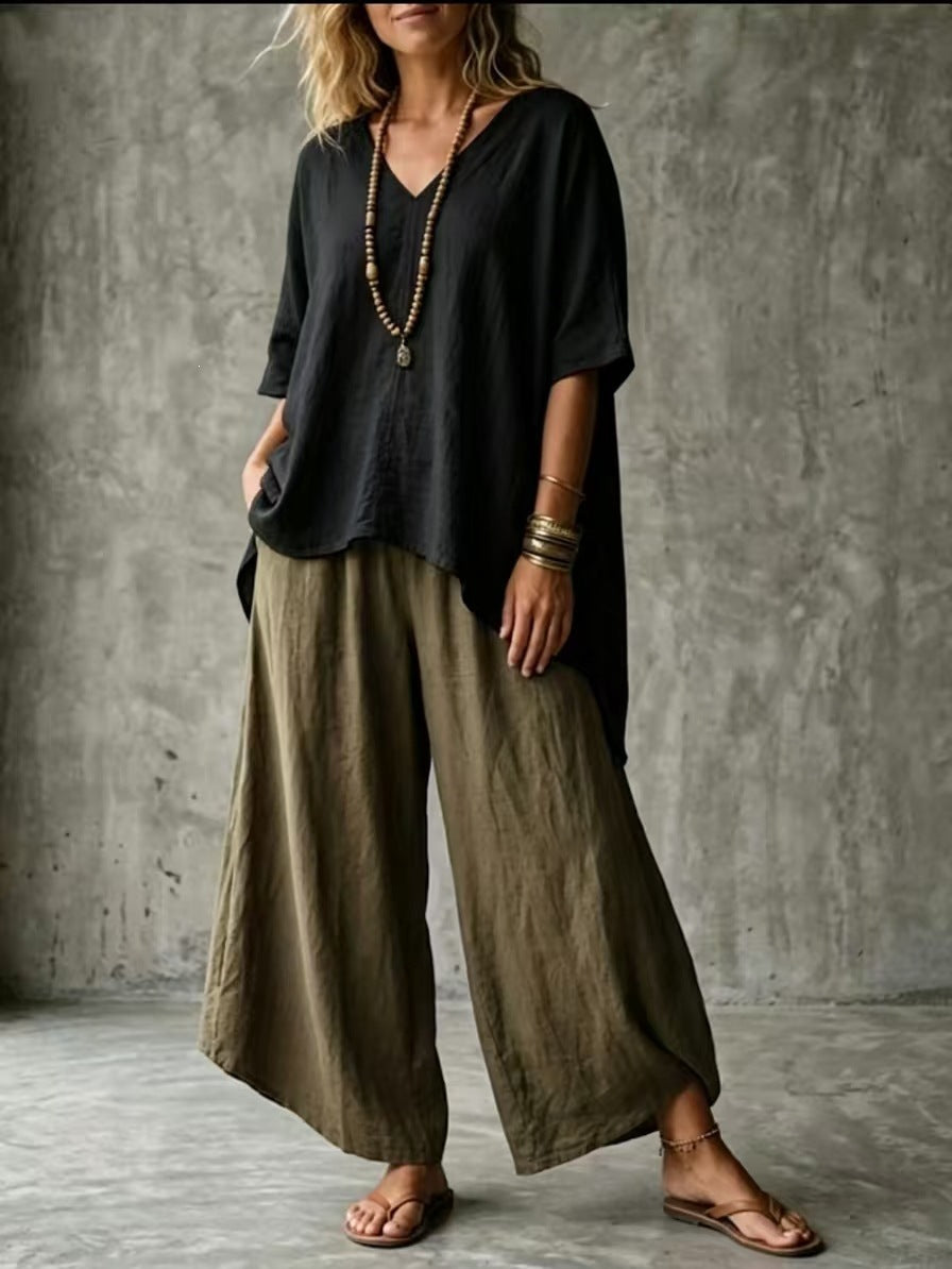 Elegant Stylish Summer Art Loose T-shirt Fashion Casual Suit
