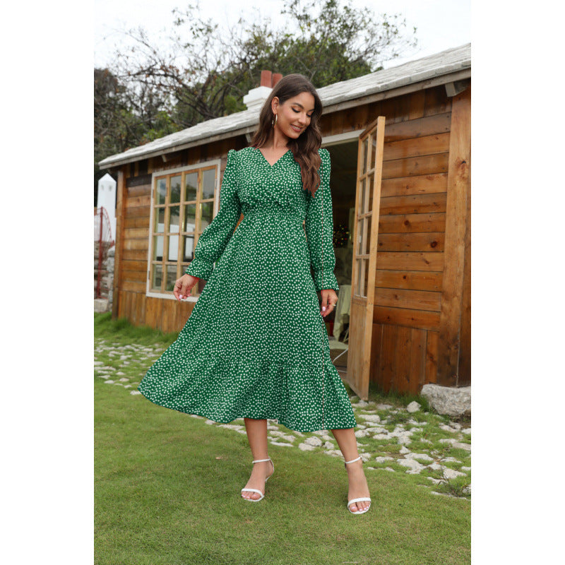 Women's Bohemian Style Floral Elastic Waisted Ruffled Dresses