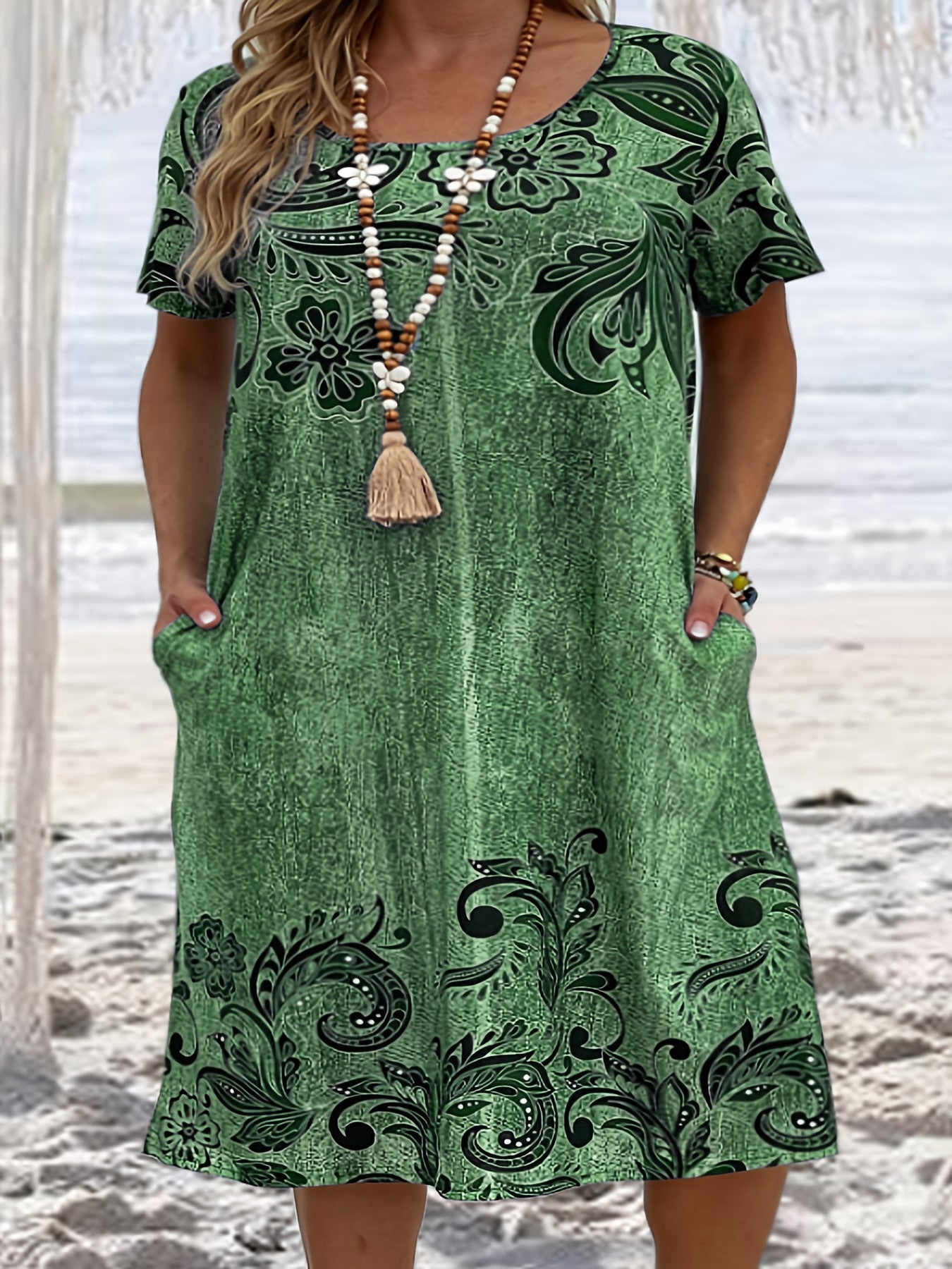 Women's Charming Loose Printed Pocket Dress Dresses