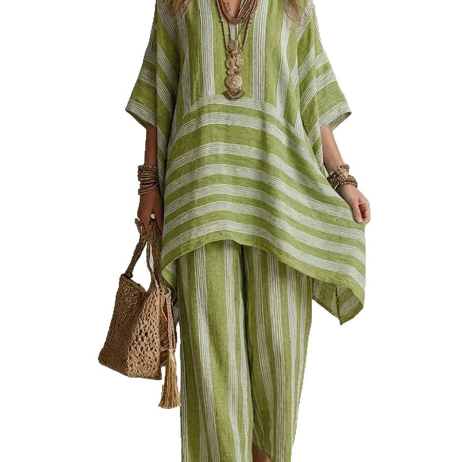Women's Fashionable Stylish Loose Striped Two-piece Fashion Casual Suit