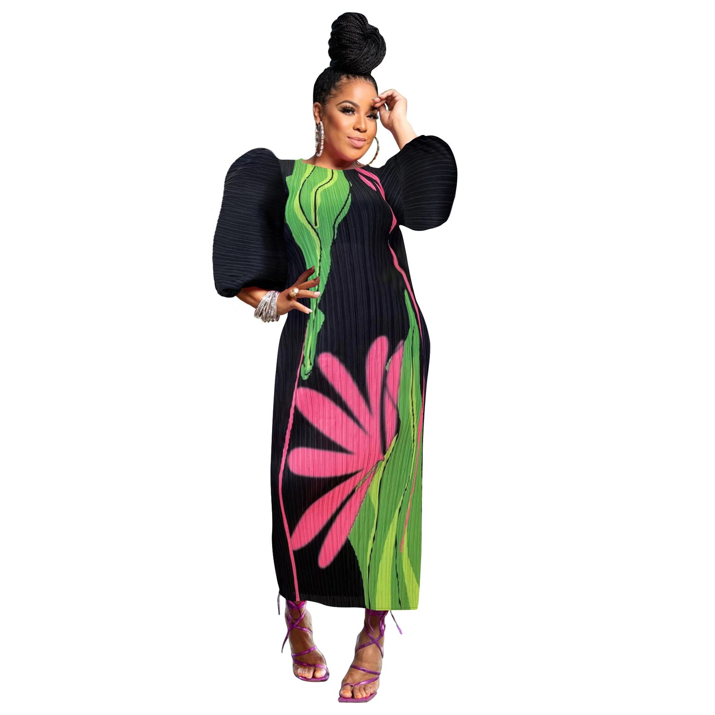 Women's Fashion Wear Lantern Sleeve Pleated Dress Dresses