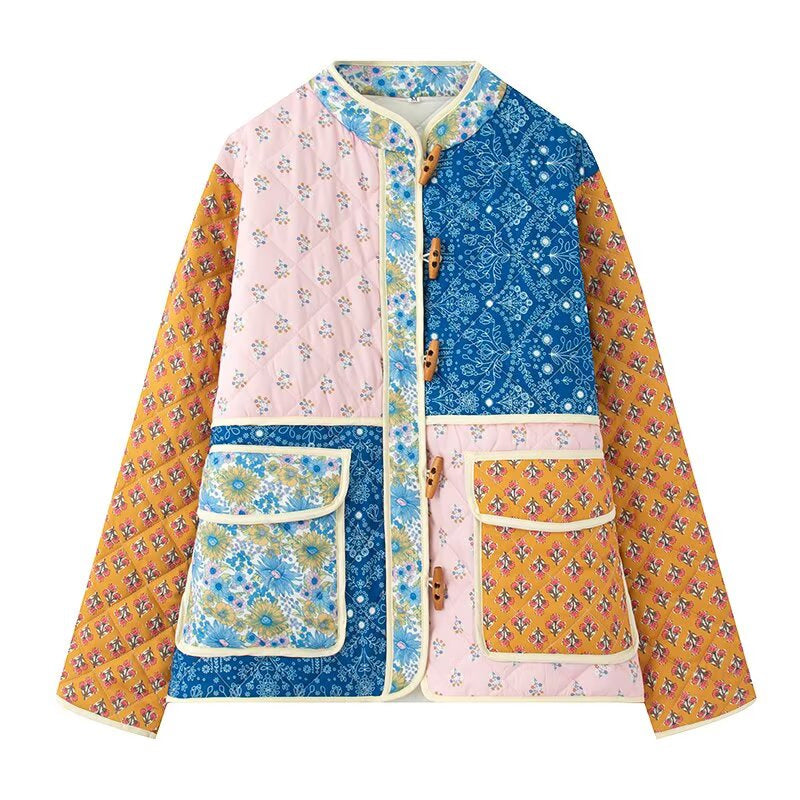 Women's Multicolor Street Fashion Print Stitching Cotton Jackets