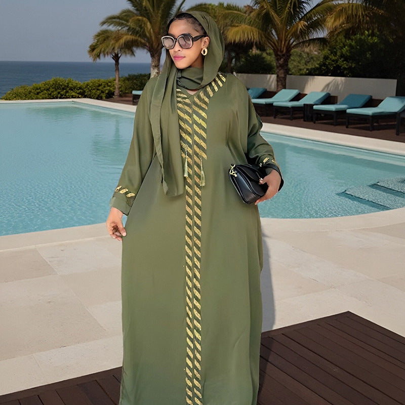 Women's Muslim Robe Saudi Long-sleeved Rhinestone Dress Dresses