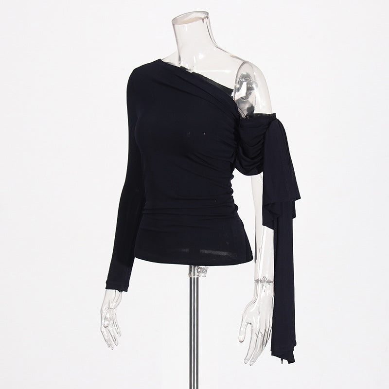 Women's Autumn French Minority Diagonal Collar Asymmetric Blouses