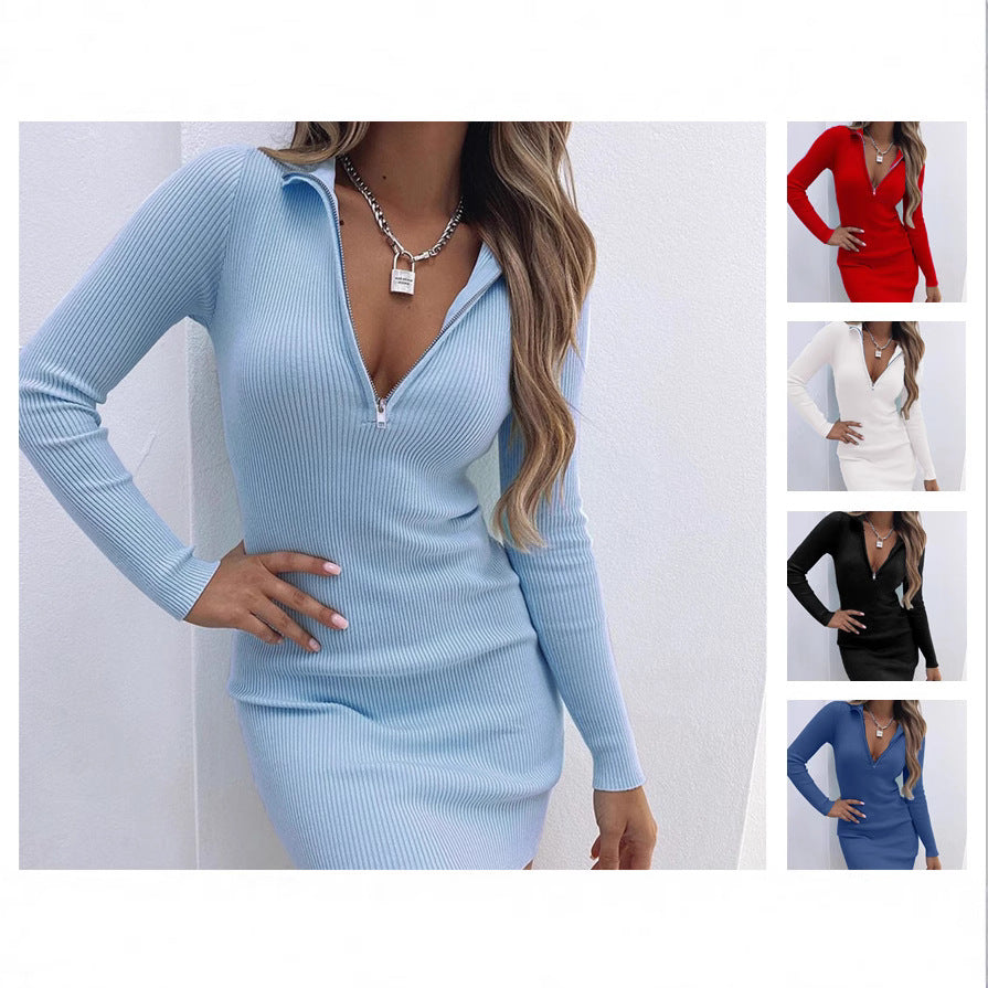 Collar Zipper High Waist Long Sleeves Skirts