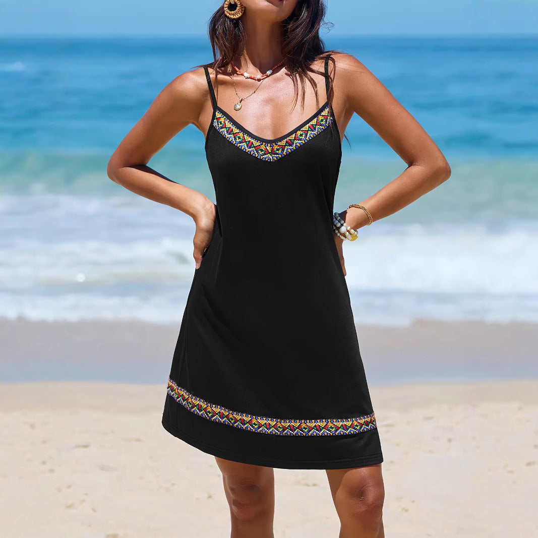 Women's Casual Fashion Suspenders Sexy Print Lace Dress