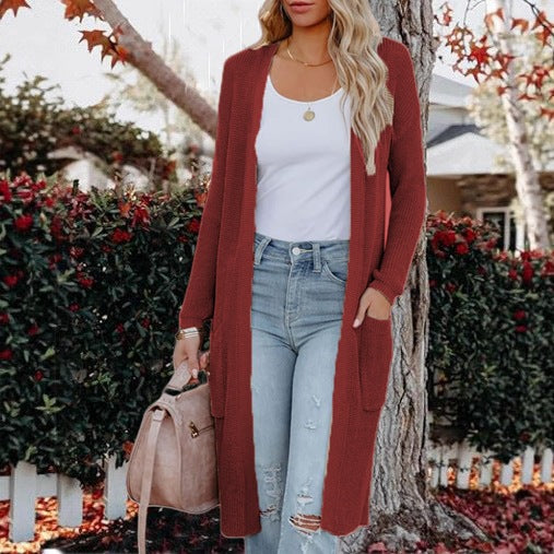 Women's Large Solid Color Long Knitted Women's Sweater