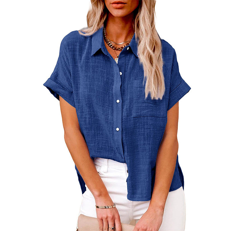 Women's Solid Color Linen Shirt Sleeve Casual Shorts