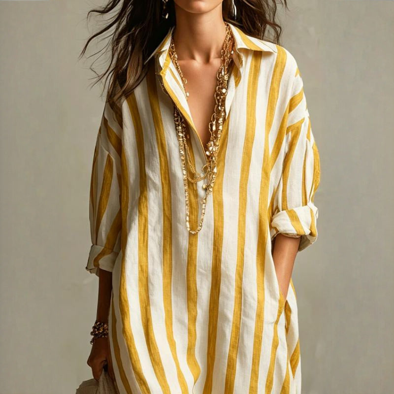 Popular Fashion Loose Long Printed Shirt Dress