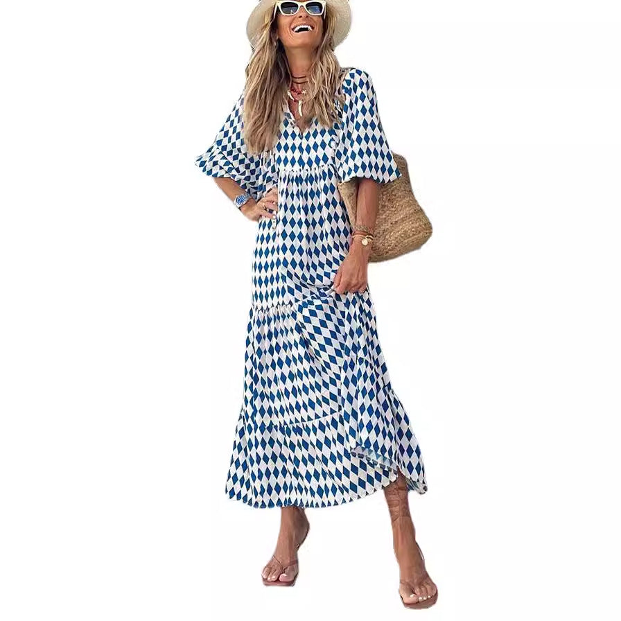 Women's Summer Digital Printed Long Dress Bohemian Dresses