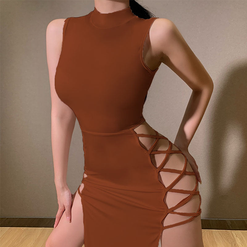 Women's American Summer Half Turtleneck Slim Fit Sleeveless Dress