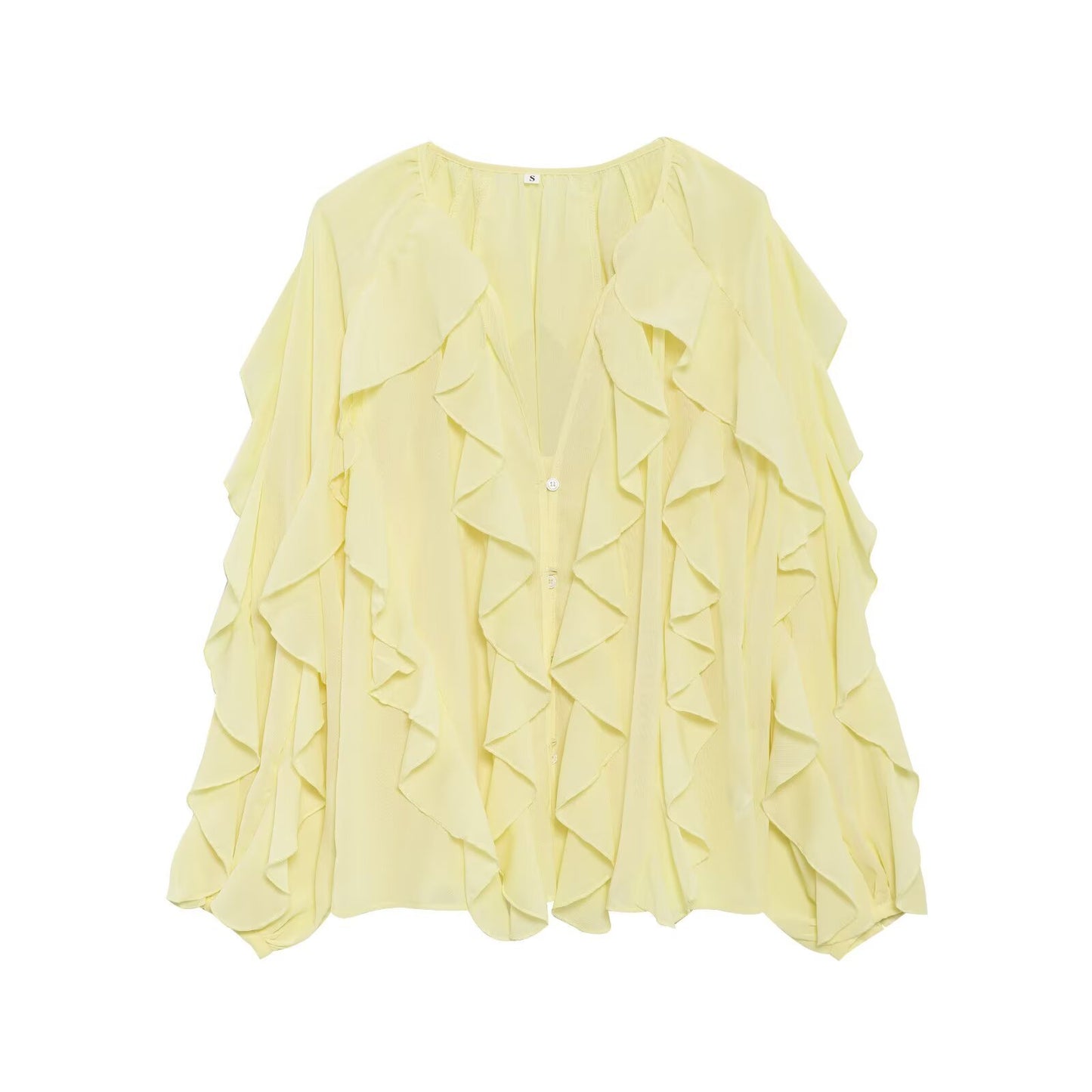 Women's Summer Street Fashion Laminated Decoration Long-sleeved Blouses