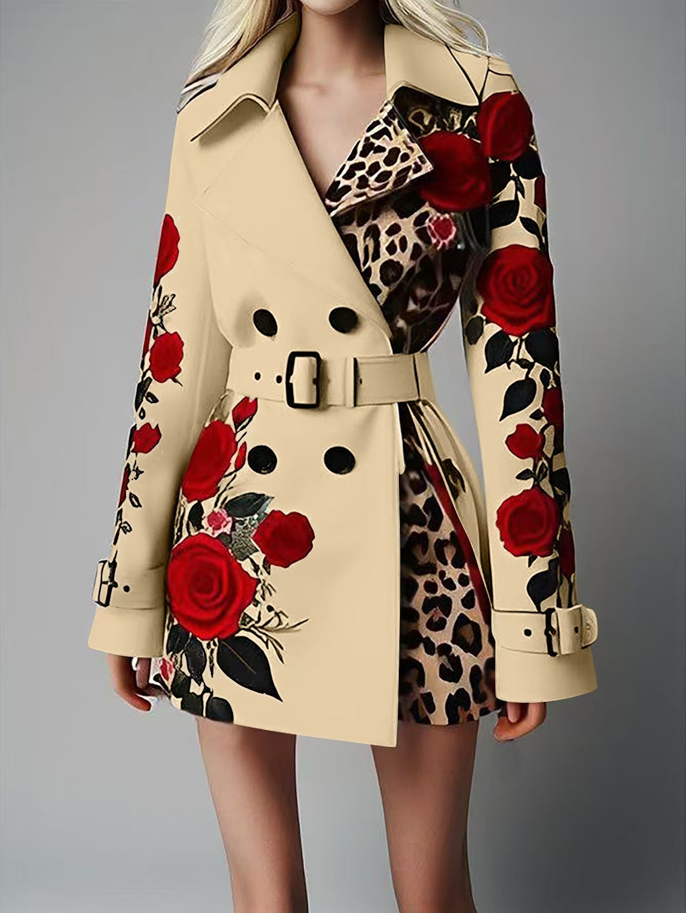 Women's Fashion Temperament Printed Turn-down Collar Coats
