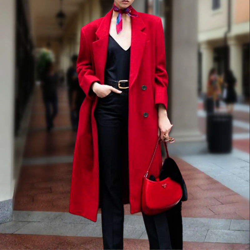 Women's Woolen Trench Overcoat Casual Long Coats