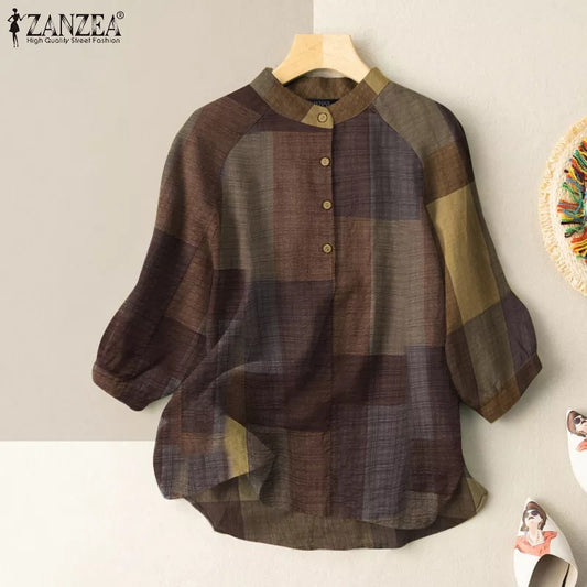 Women's Spring Casual Loose Printed Lantern Sleeve Blouses
