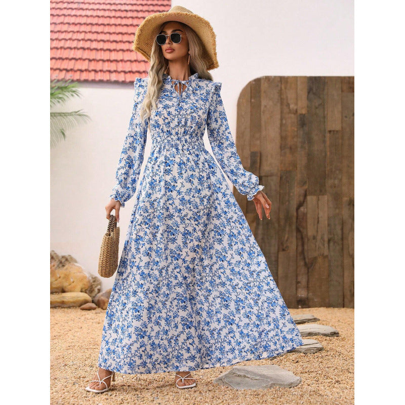 Elegant Graceful Floral Print Long Sleeve Dress