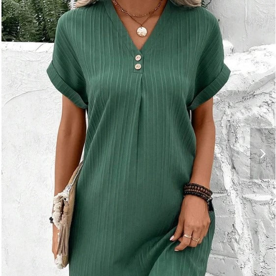 Women's Solid Color Pullover Comfort Casual Button Dress