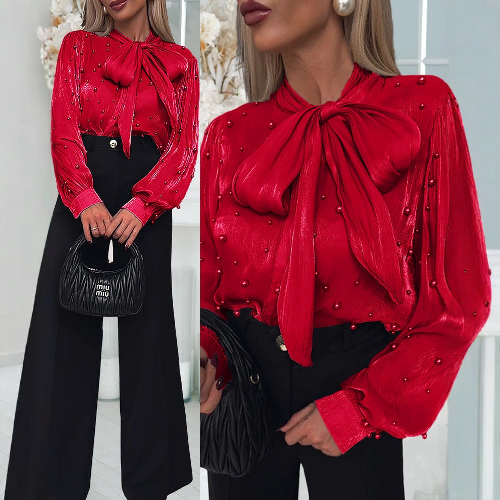 Popular Red Organza Bubble Collar Shirt Dresses