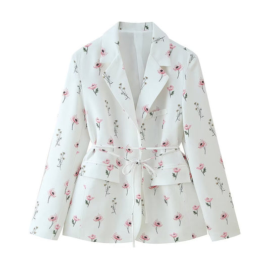 Women's Fashion Sweet Floral Collar Long Sleeve Blazers