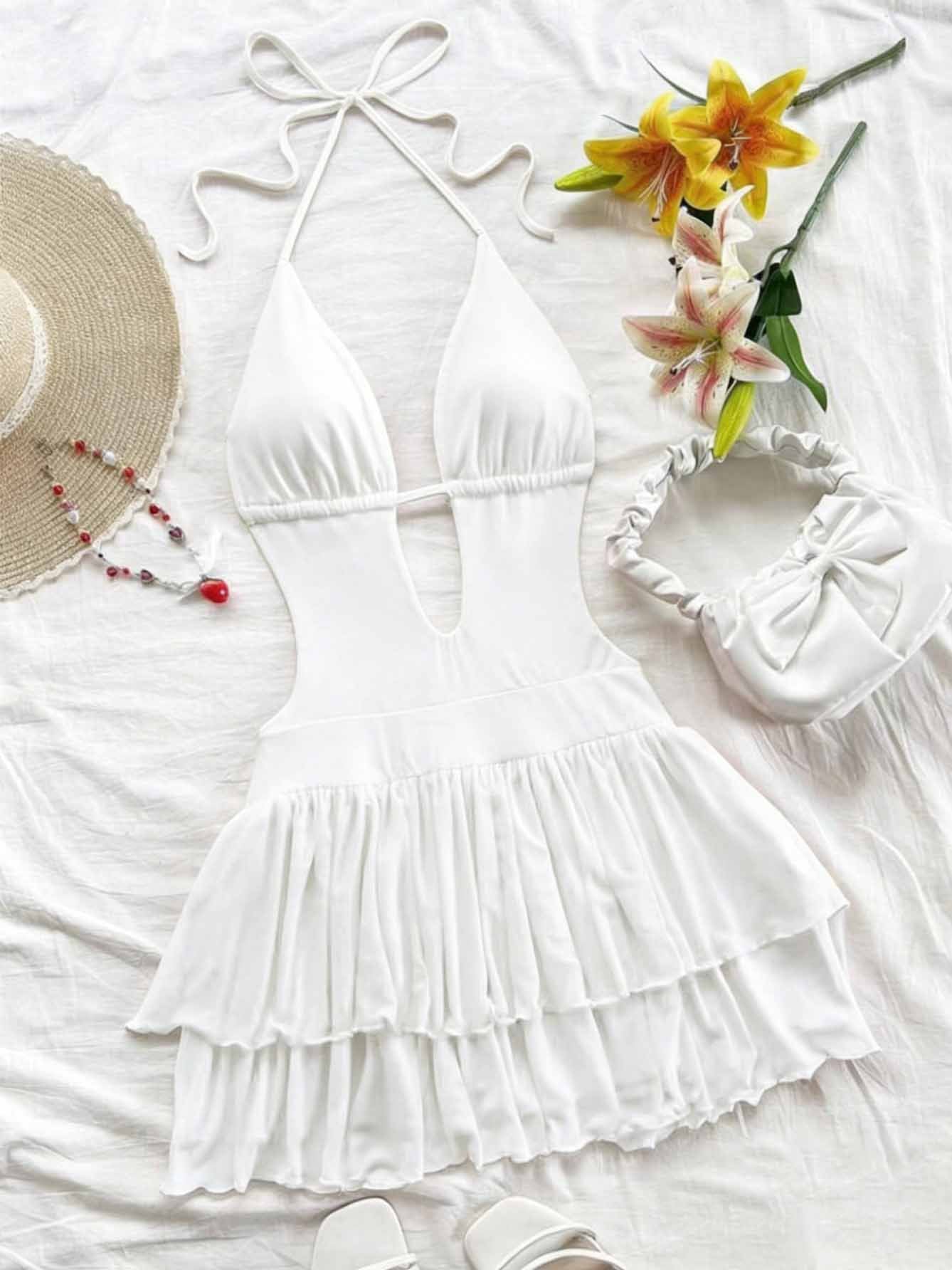 Summer Sexy Backless Lace Up Halter Dress