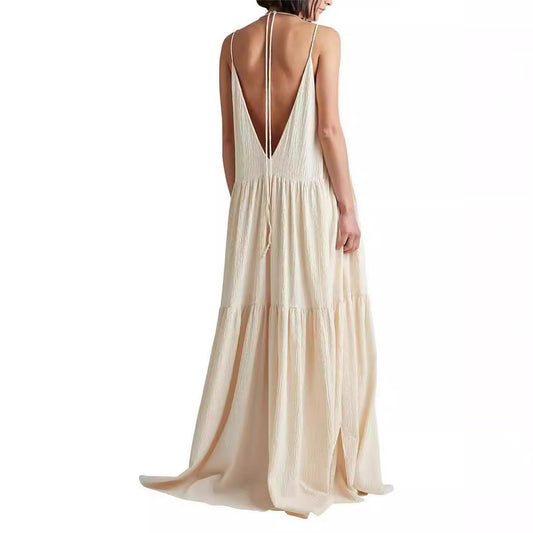 Women's European Loose Solid Color Pleated Irregular Dresses