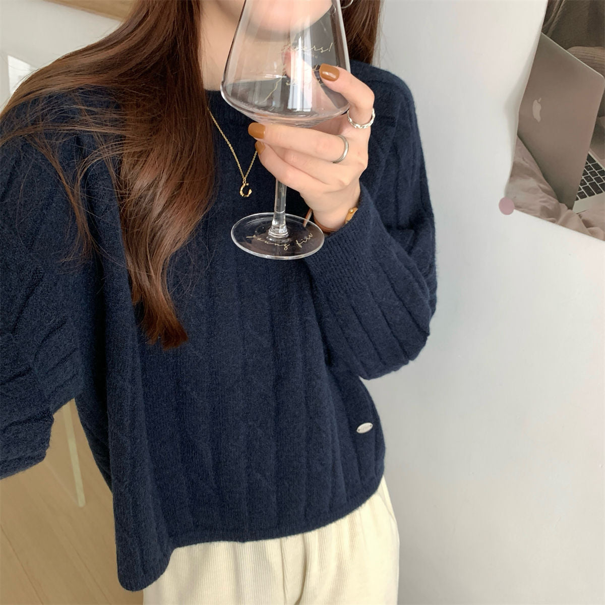 Women's Korean Round Neck Idle Style Twist Knit With Sweater