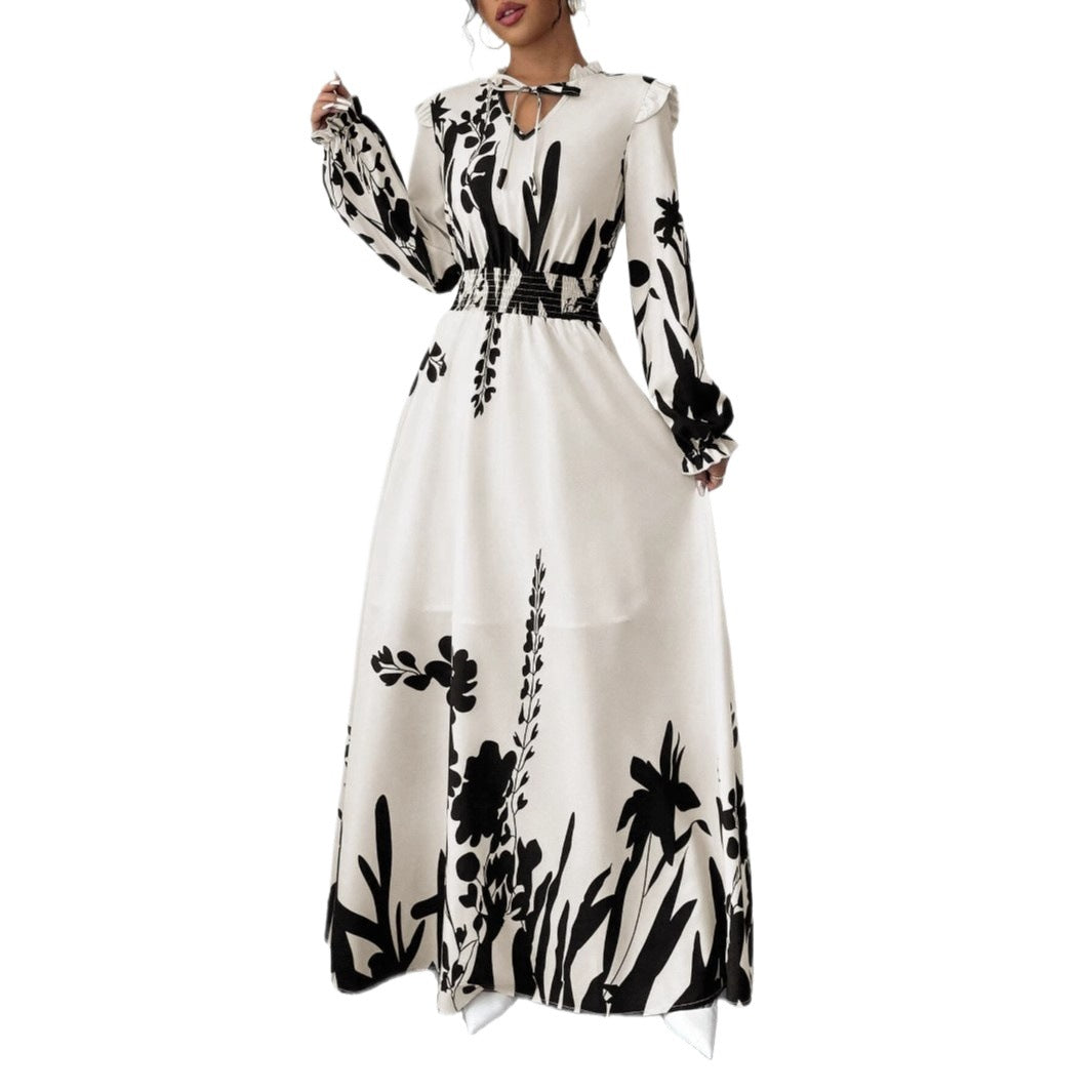 Elegant Graceful Floral Print Long Sleeve Dress