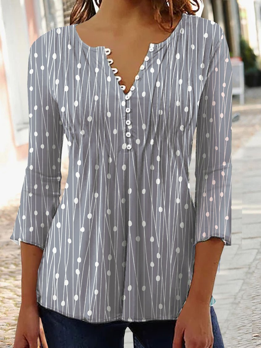 Classy Trendy Printed Short-sleeved Shirt Bottoming Blouses