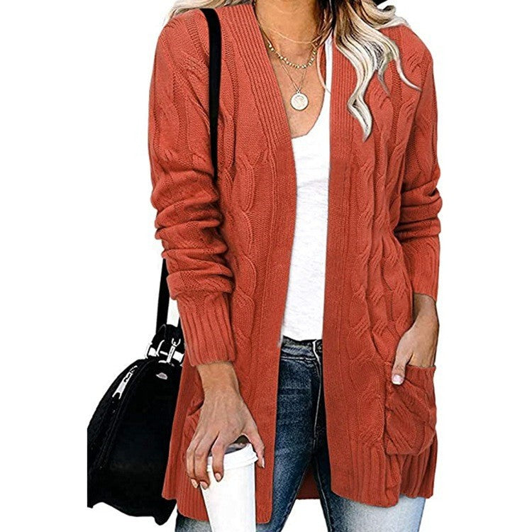 Women's Twist Knit Solid Color Loose Coats