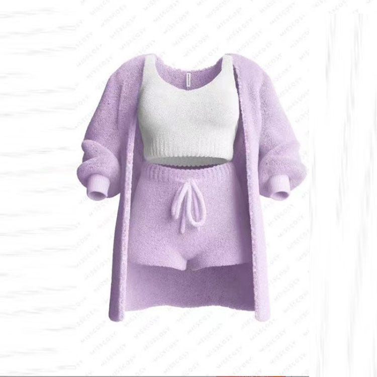 Knitted Plush Long Sleeve Three-piece Set Fashion Casual Suit