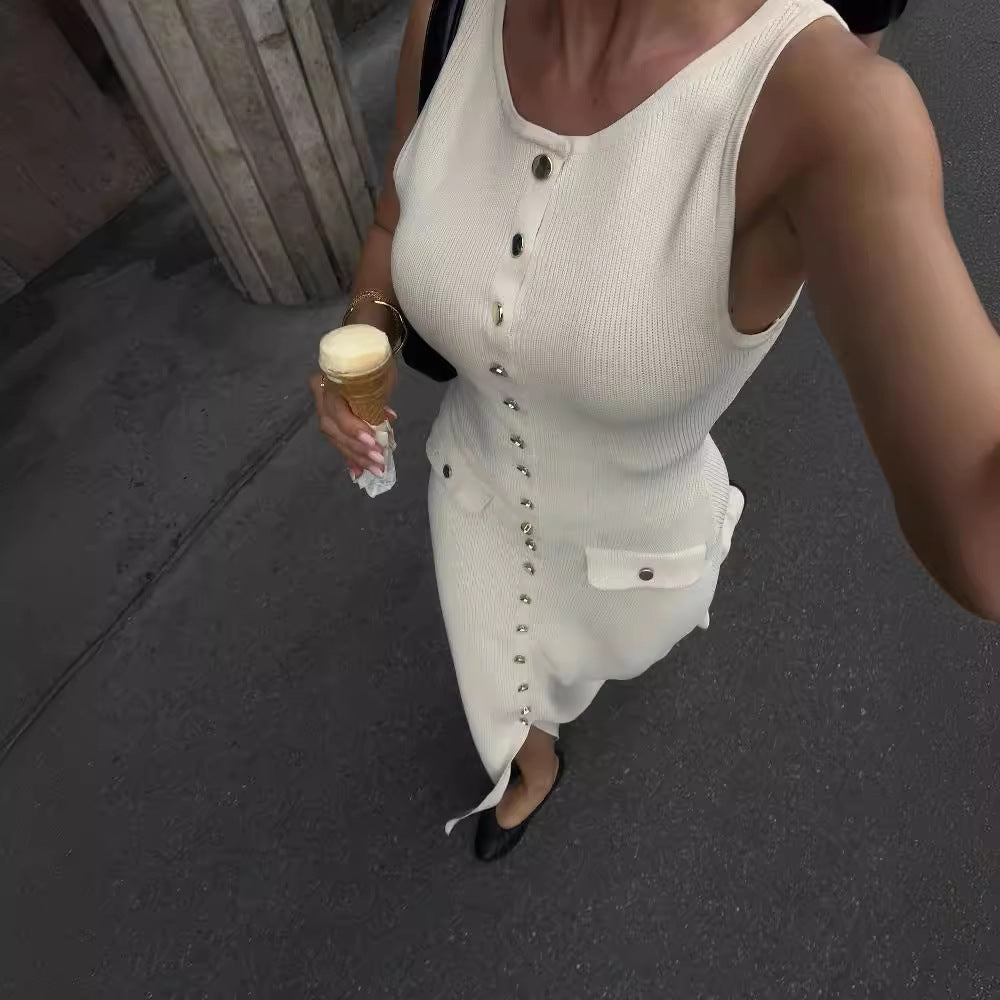 Summer Knitted Dress Fashionable Elegant Sleeveless Dresses