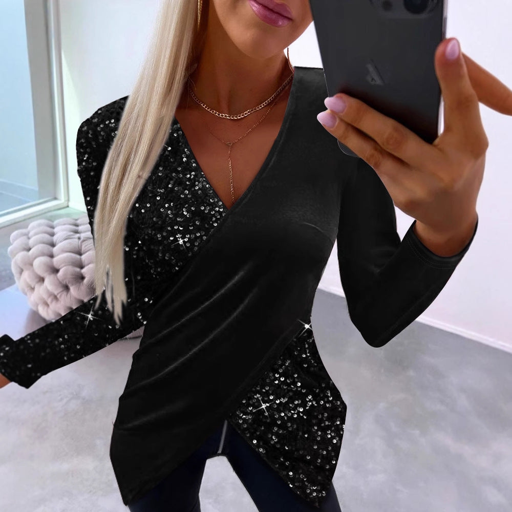 Full Sequin Stitching Veet Long Sleeves Dresses