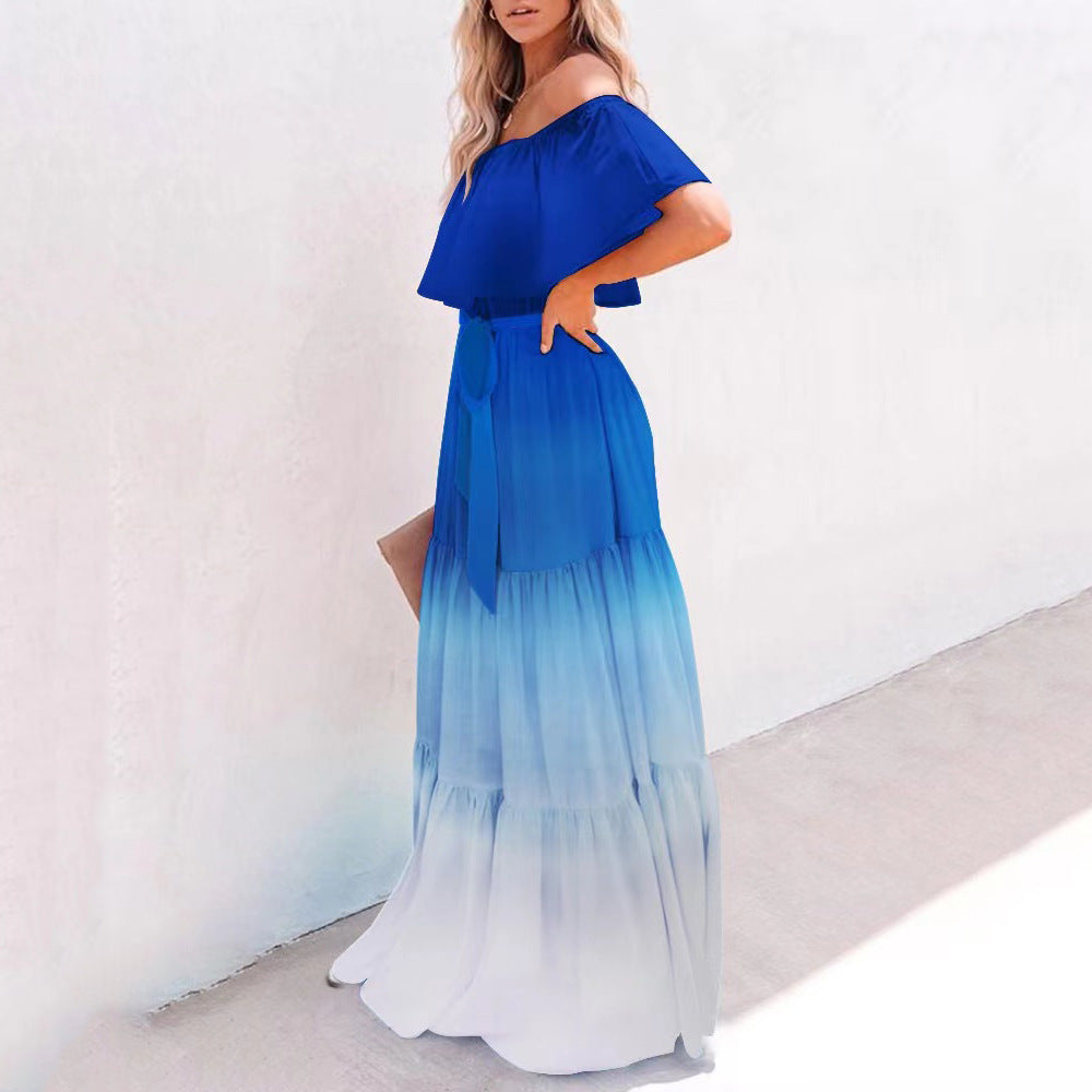 Women's Wrapped Chest Print Gradient Color Large Dresses