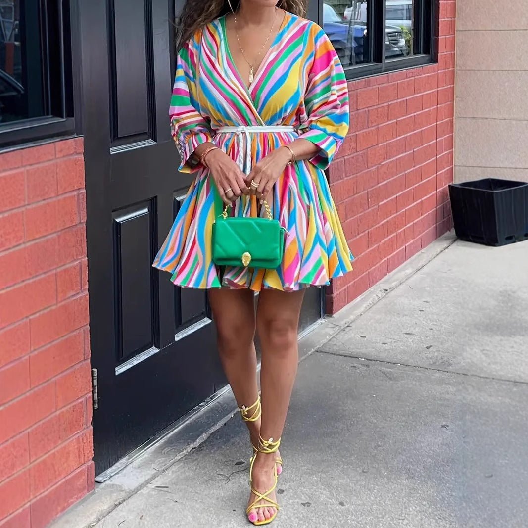 Women's With Belt Vibrant Casual A- Line Dress