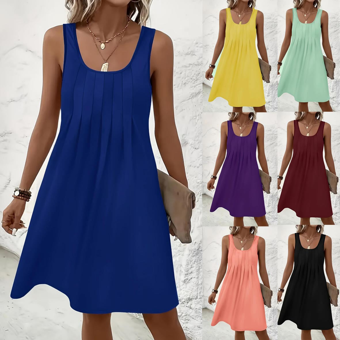 Women's Round Neck Sleeveless Solid Color Dress