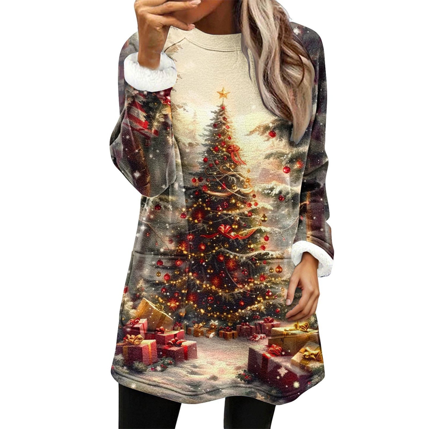 Christmas Snowman Digital Printing Casual Wide-sleeved Veet Women's Sweater, Sweater