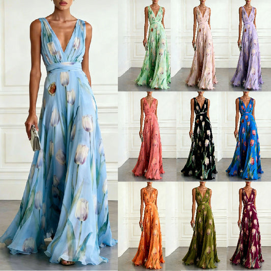 Color Source Sleeveless Encrypted Chiffon Printed Dress