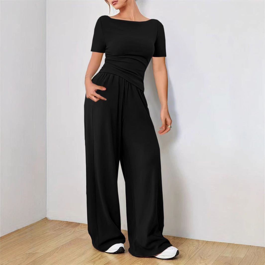 Stylish Women's Solid Color Short-sleeved Loose Fashion Casual Suit