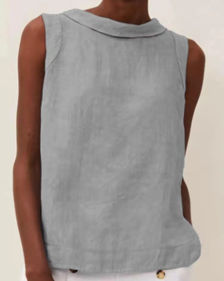 Cotton Linen Solid Color Pullover Leisure Blouses