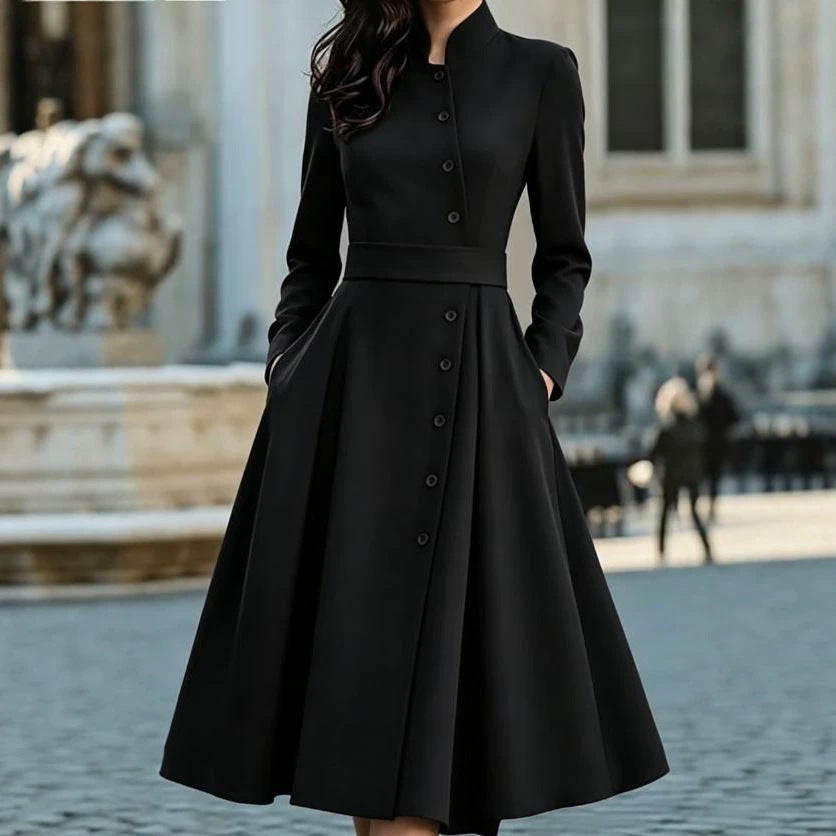 Women's Solid Color Buttons Long Sleeve Exquisite With Dress