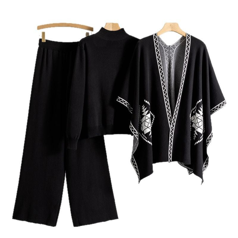 Women's Loose Idle Turtleneck Outer Wear Shawl Suits