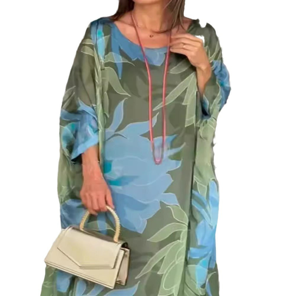 Women's Round Neck Long Sleeve Elegant Floral Dress