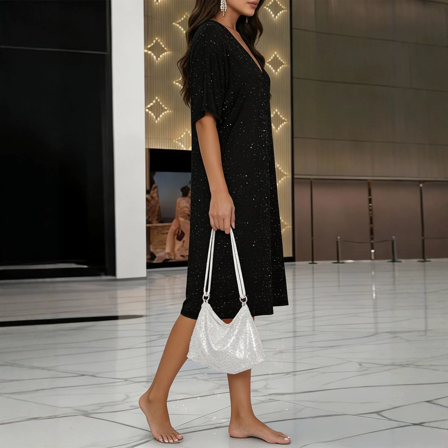 Dusting Powder Sleeve Summer Loose Large Mid-length Party Dress