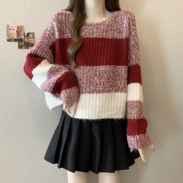 Women's Korean Style Gentle Gradient Striped Thick Needle Loose Sweaters